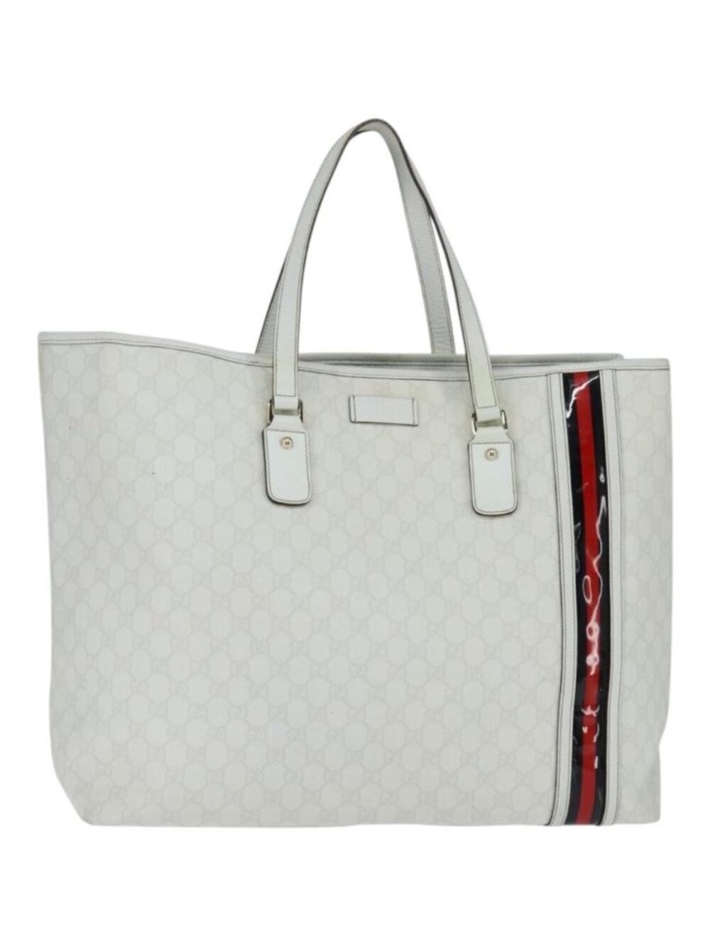 GUCCI GG Supreme Sherry Line Tote Bag PVC Leather Red White Navy